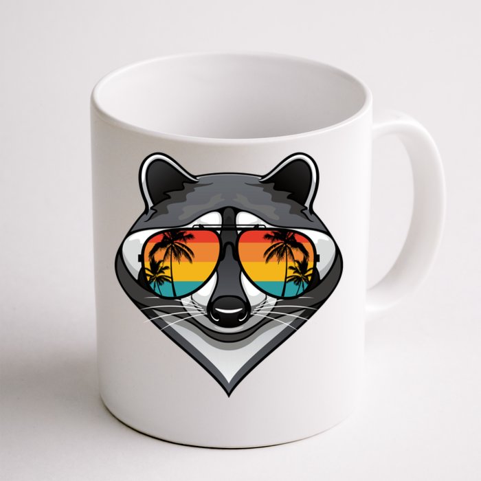 Funny Raccoon With Sunglasses Fun Retro Raccoon Animal Lover Front & Back Coffee Mug