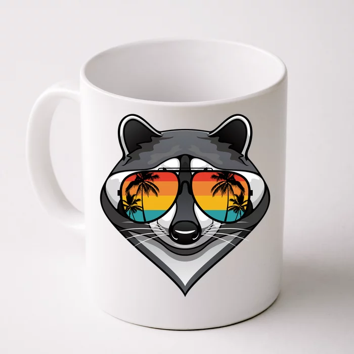 Funny Raccoon With Sunglasses Fun Retro Raccoon Animal Lover Front & Back Coffee Mug