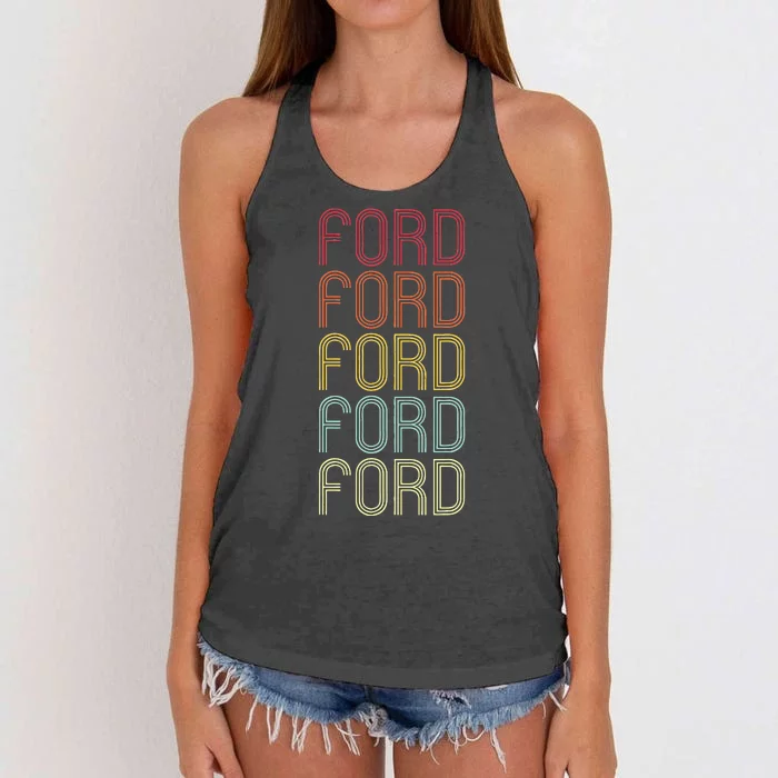 F.O.R.D Retro Wordmark Pattern Vintage Personalized 70s Women's Knotted Racerback Tank