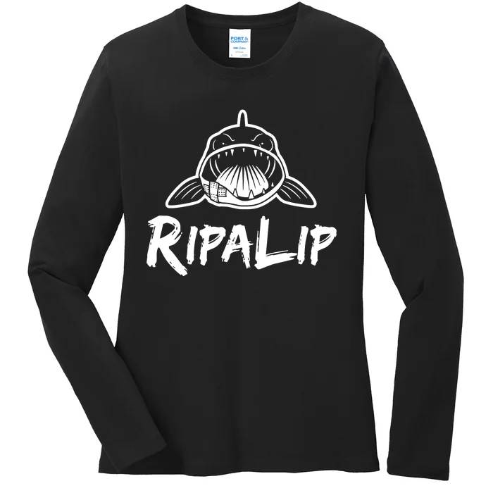 Funny RipaLip Walleye Fishing Ladies Long Sleeve Shirt