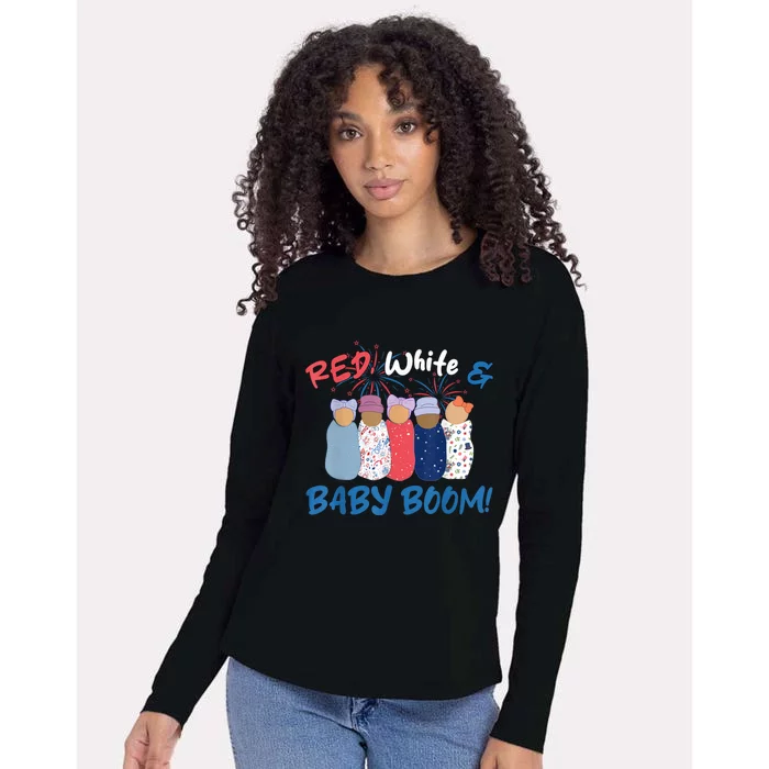 Funny Red White And Baby Boom Happy 4th Of July Nicu Nurse Womens Cotton Relaxed Long Sleeve T-Shirt