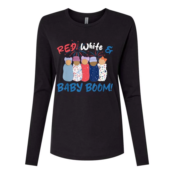 Funny Red White And Baby Boom Happy 4th Of July Nicu Nurse Womens Cotton Relaxed Long Sleeve T-Shirt