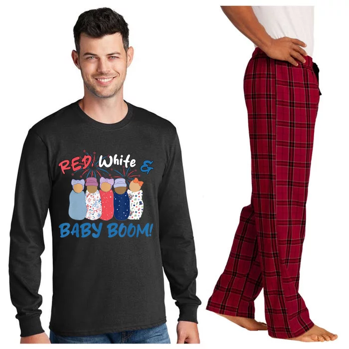 Funny Red White And Baby Boom Happy 4th Of July Nicu Nurse Long Sleeve Pajama Set