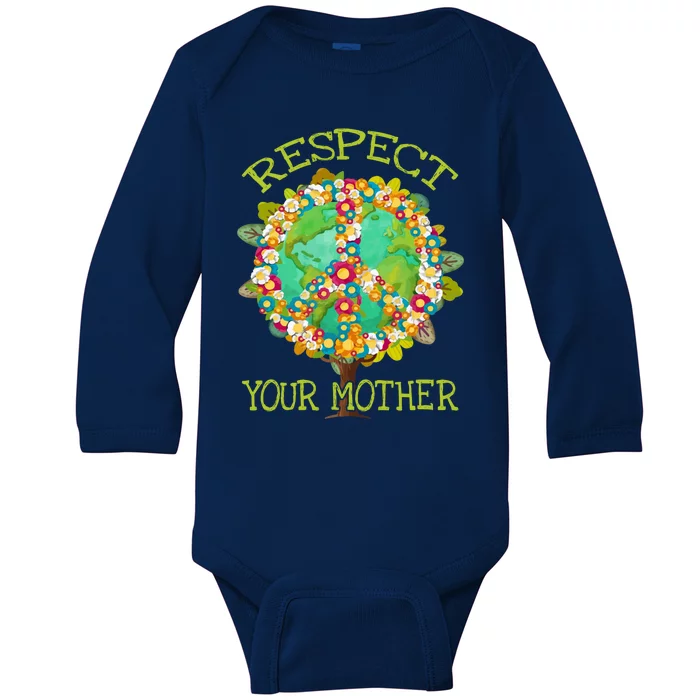 Floral Respect Your Mother Planet Earth Day Environt Gift Baby Long Sleeve Bodysuit