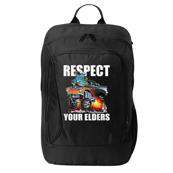 Funny Respect Your Elders Classic Hot Rod Muscle Car Cartoon City Backpack