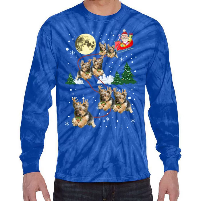 Funny Reindeer Yorkie Xmas Christmas Dog Lovers Gift Tie-Dye Long Sleeve Shirt