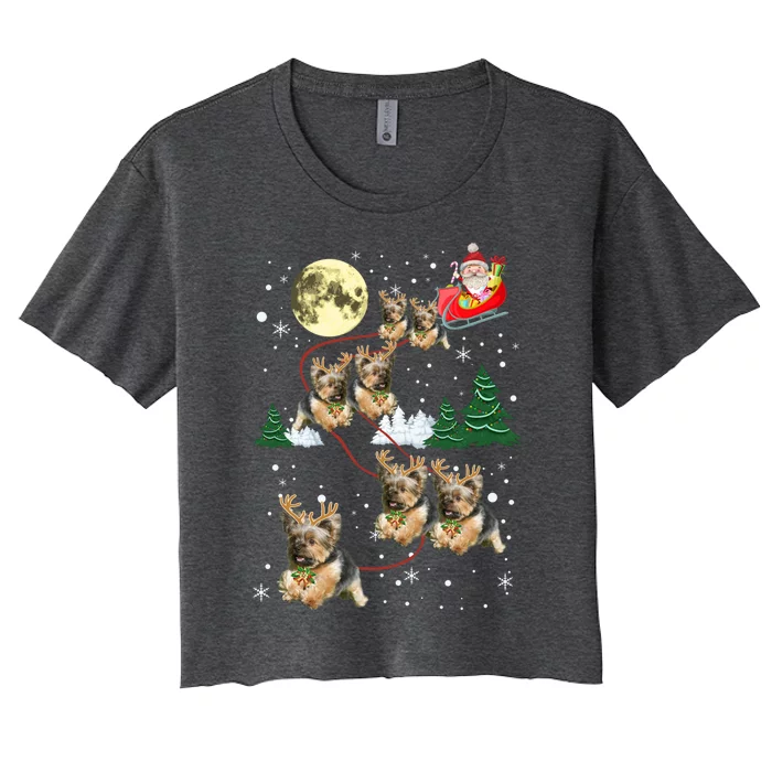 Funny Reindeer Yorkie Xmas Christmas Dog Lovers Gift Women's Crop Top Tee