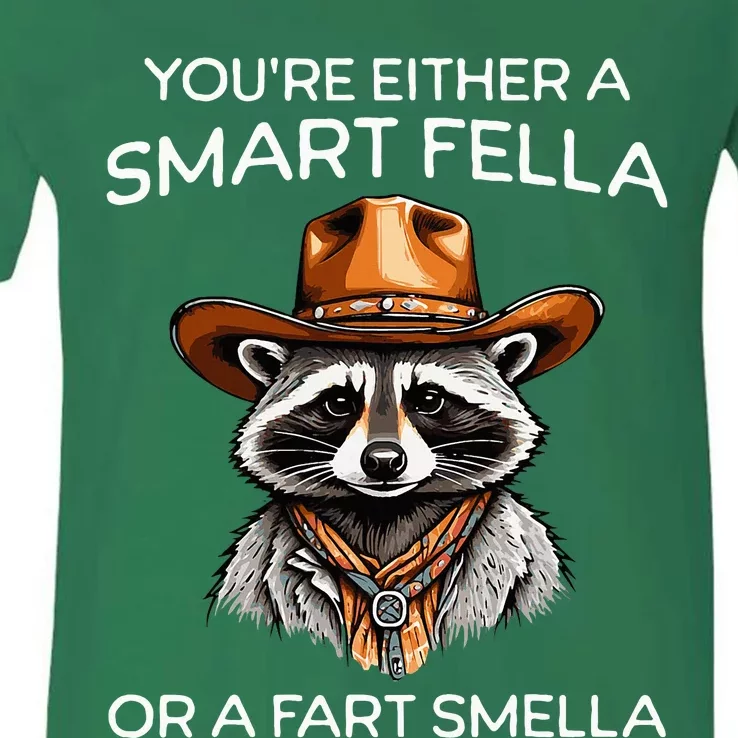 Funny Raccoon YouRe Either A Smart Fella Or A Fart Smella V-Neck T-Shirt