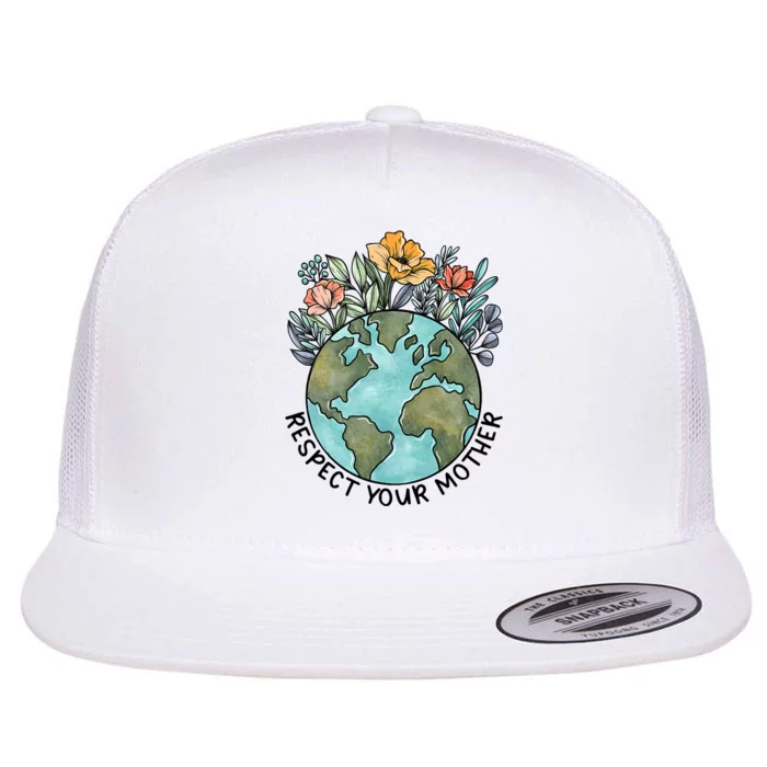 Floral Respect Your Mother Planet Earth Day Environment Flat Bill Trucker Hat