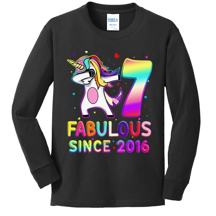 Fabulous Since 2016 Dabbing Unicorn 7th Birthday Gifts Kids Long Sleeve Shirt