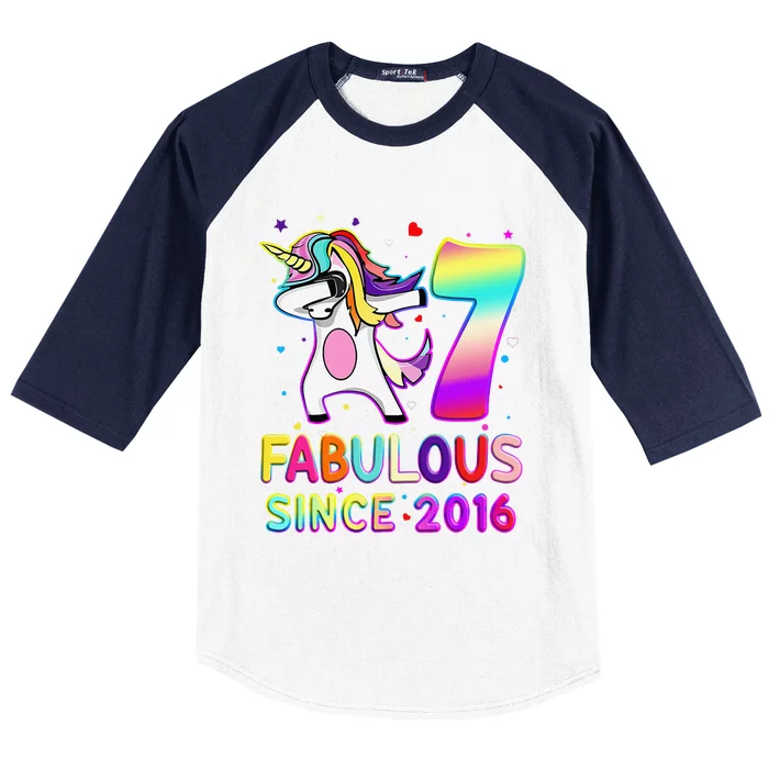 Fabulous Since 2016 Dabbing Unicorn 7th Birthday Gifts Baseball Sleeve Shirt