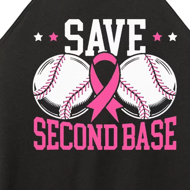 Funny Save 2nd Base Baseball Player Breast Cancer Awareness Women’s Perfect Tri Rocker Tank