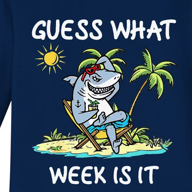 Funny Shark 2024 Week Guess What Week Is It Shark Lover Gift Baby Long Sleeve Bodysuit