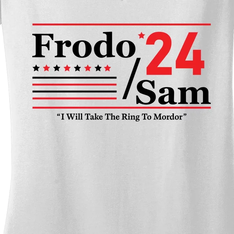 Frodo Sam 2024 I Will Take The Ring To Mordor Funny Women's V-Neck T-Shirt