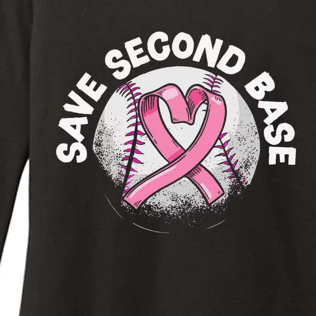 Funny Save 2nd Base Baseball Player Breast Cancer Awareness Womens CVC Long Sleeve Shirt