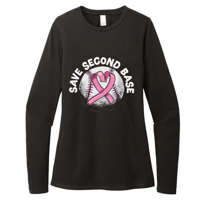 Funny Save 2nd Base Baseball Player Breast Cancer Awareness Womens CVC Long Sleeve Shirt