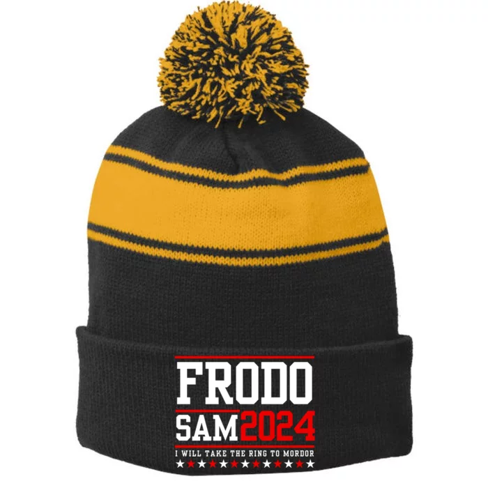 Frodo Sam 2024 I Will Take The Ring To Mordor Stripe Pom Pom Beanie