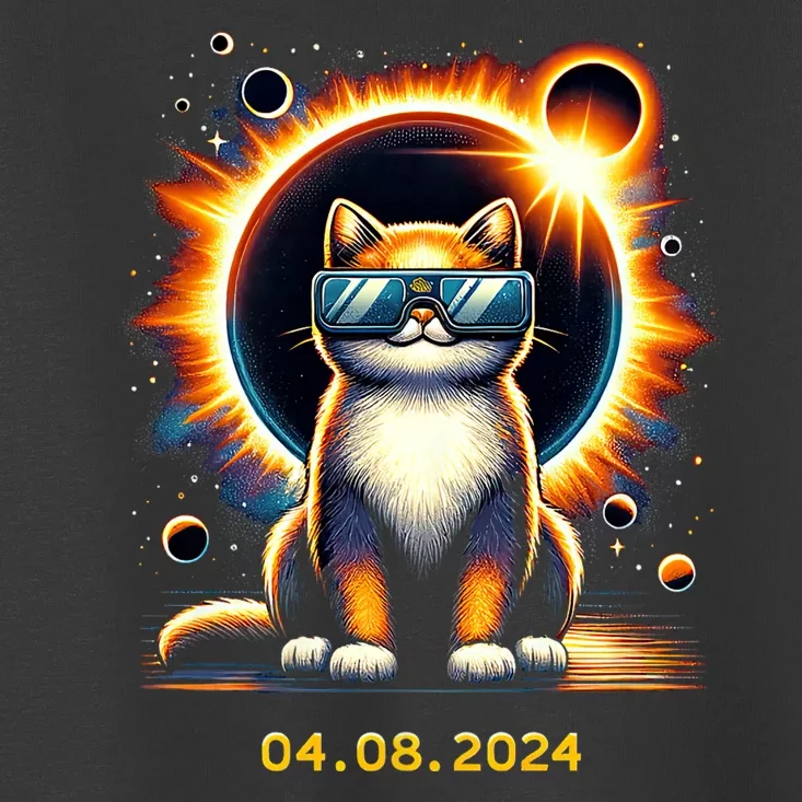 Funny Solar 2024 Eclipse Cat Wearing Eclipse Glasses Toddler T-Shirt