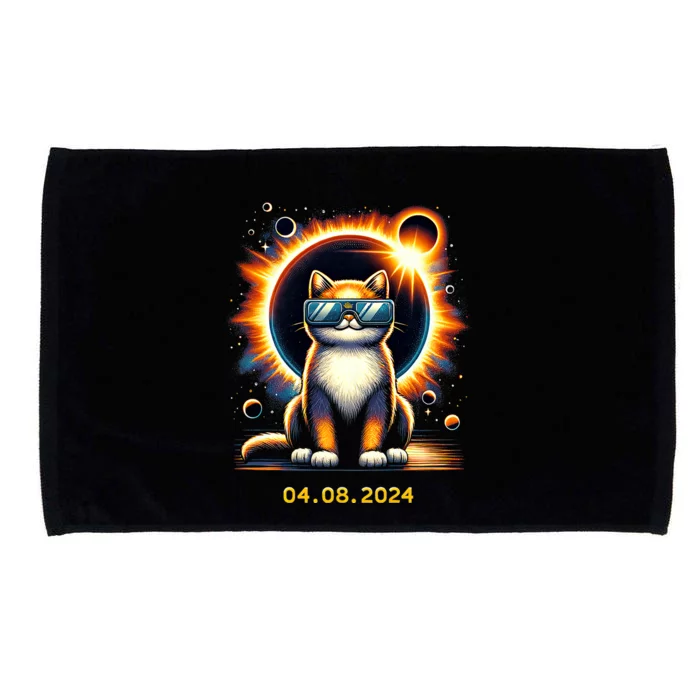 Funny Solar 2024 Eclipse Cat Wearing Eclipse Glasses Microfiber Hand Towel