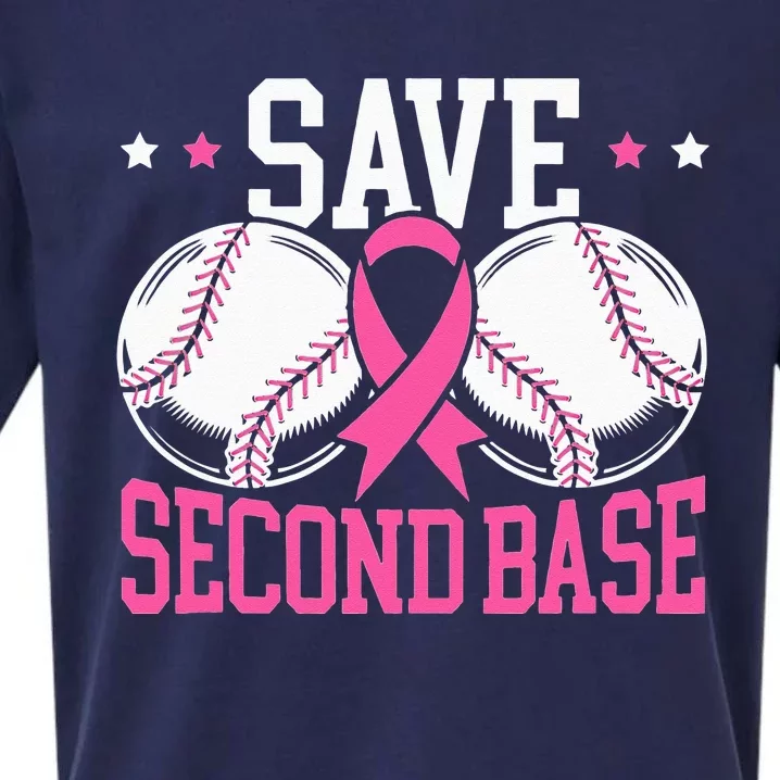 Funny Save 2nd Base Baseball Player Breast Cancer Awareness Sueded Cloud Jersey T-Shirt