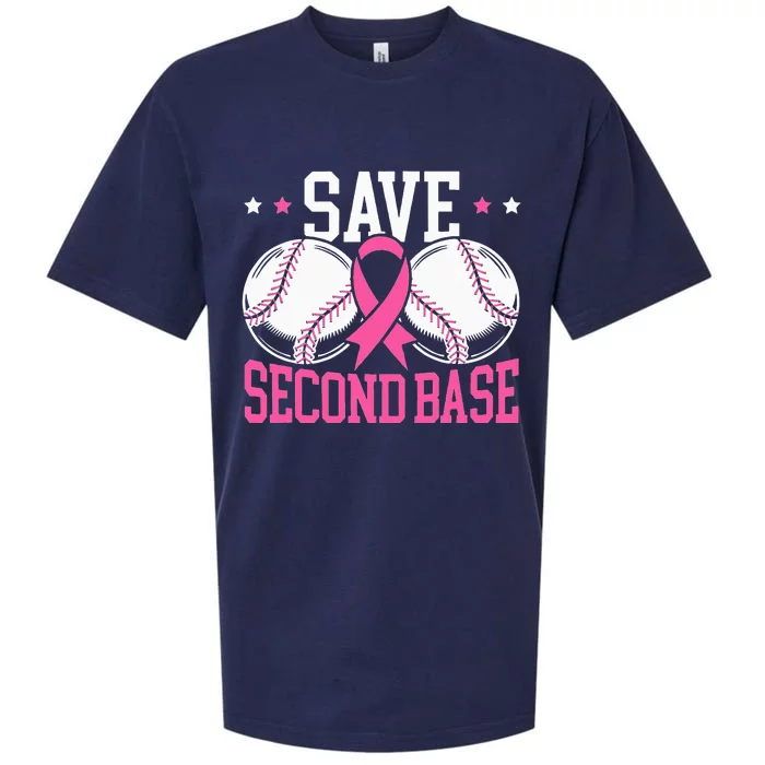 Funny Save 2nd Base Baseball Player Breast Cancer Awareness Sueded Cloud Jersey T-Shirt