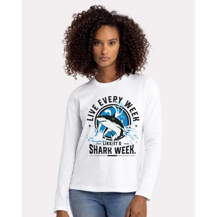 Funny Shark 2024 Week Guess What Week Is It Shark Lover Gift Womens Cotton Relaxed Long Sleeve T-Shirt