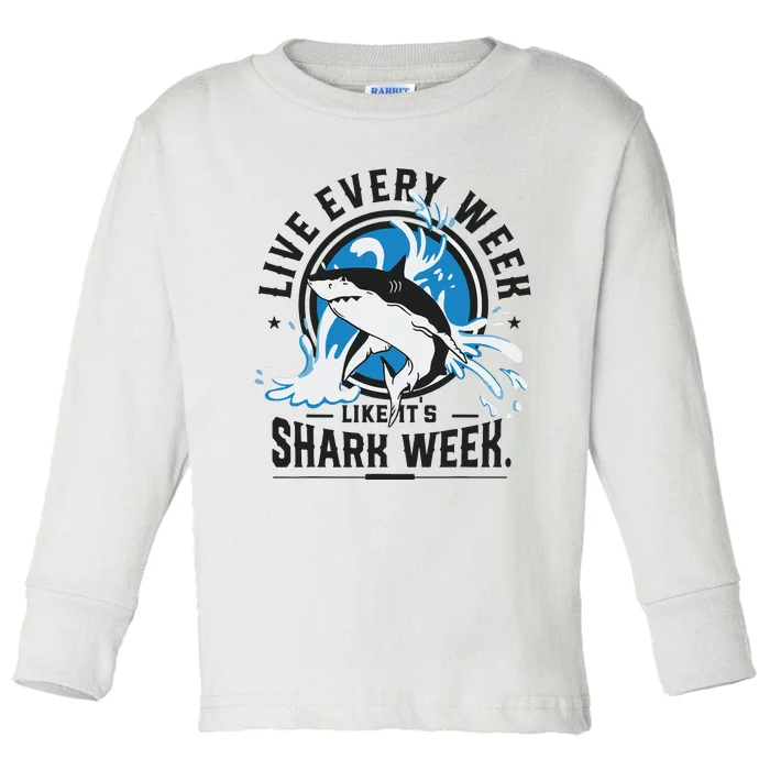 Funny Shark 2024 Week Guess What Week Is It Shark Lover Gift Toddler Long Sleeve Shirt