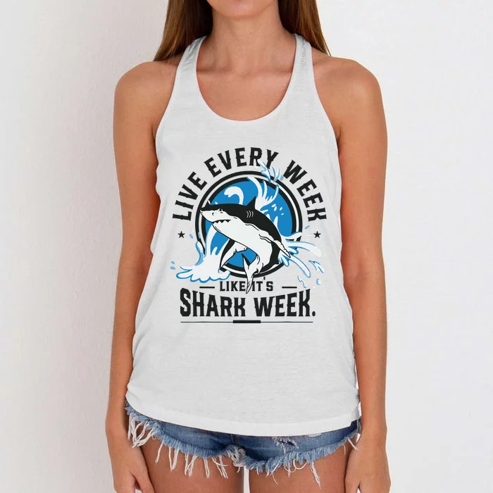 Funny Shark 2024 Week Guess What Week Is It Shark Lover Gift Women's Knotted Racerback Tank