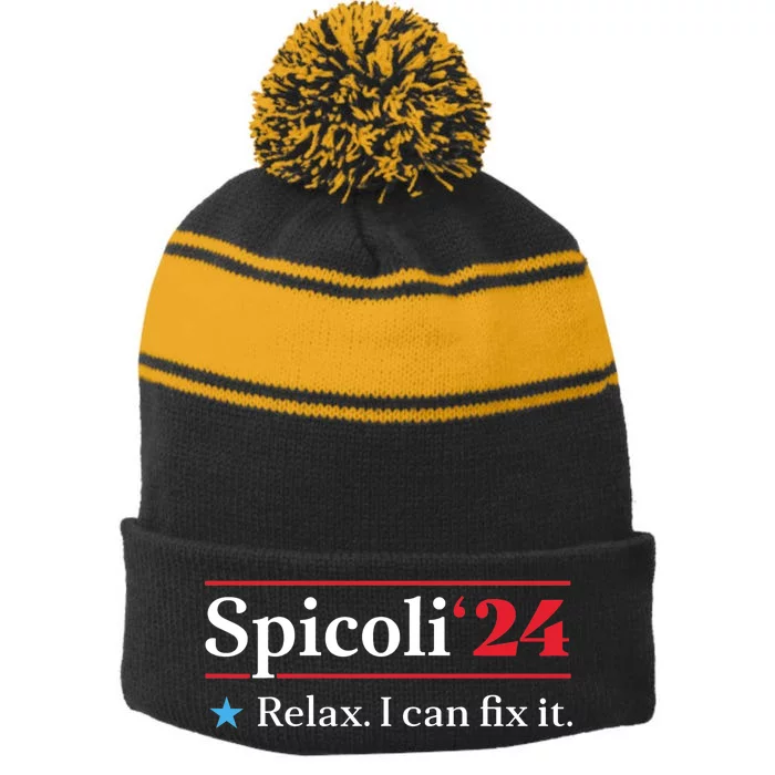 Funny Spicoli 24, Spicoli 2024 Relax I Can Fix It Vintage Stripe Pom Pom Beanie