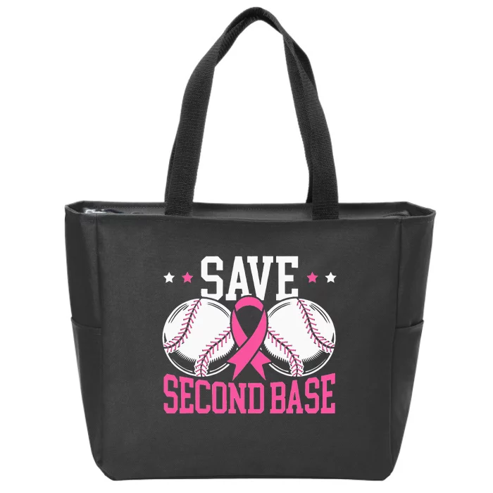 Funny Save 2nd Base Baseball Player Breast Cancer Awareness Zip Tote Bag