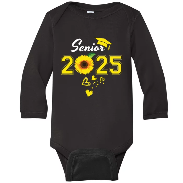 Funny Senior 2025 Funny Graduation Sunflower Class Of 2025 Baby Long Sleeve Bodysuit