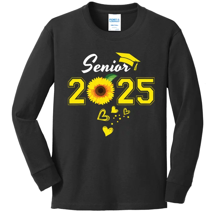 Funny Senior 2025 Funny Graduation Sunflower Class Of 2025 Kids Long Sleeve Shirt