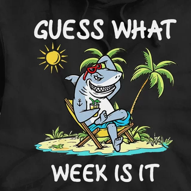 Funny Shark 2024 Week Guess What Week Is It Shark Lover Gift Tie Dye Hoodie