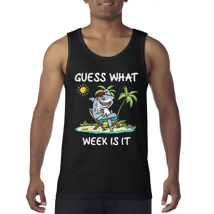 Funny Shark 2024 Week Guess What Week Is It Shark Lover Gift Tank Top