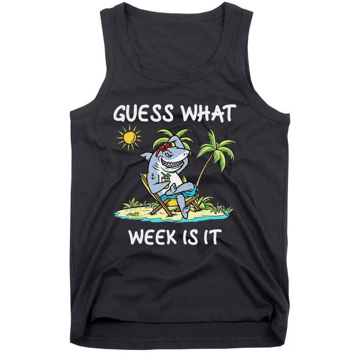 Funny Shark 2024 Week Guess What Week Is It Shark Lover Gift Tank Top