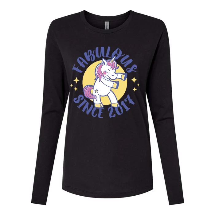 Fabulous Since 2017 Unicorn Cute Birthday Womens Cotton Relaxed Long Sleeve T-Shirt