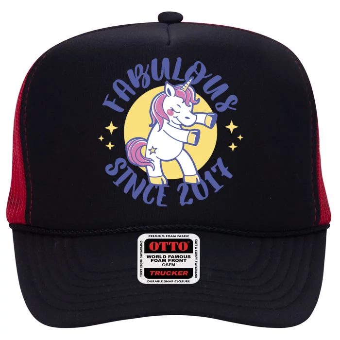 Fabulous Since 2017 Unicorn Cute Birthday High Crown Mesh Trucker Hat