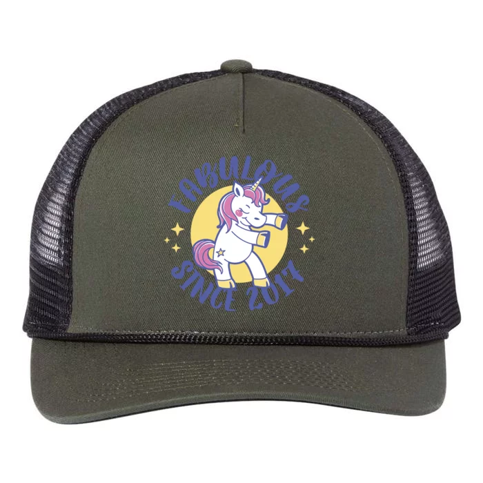 Fabulous Since 2017 Unicorn Cute Birthday Retro Rope Trucker Hat Cap