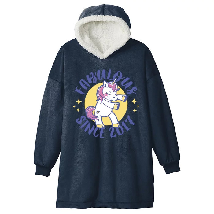 Fabulous Since 2017 Unicorn Cute Birthday Hooded Wearable Blanket