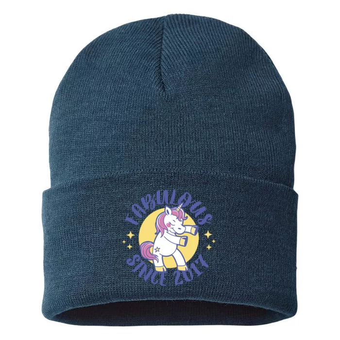 Fabulous Since 2017 Unicorn Cute Birthday Sustainable Knit Beanie