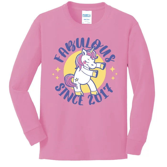 Fabulous Since 2017 Unicorn Cute Birthday Kids Long Sleeve Shirt