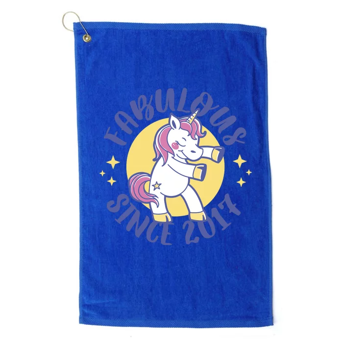 Fabulous Since 2017 Unicorn Cute Birthday Platinum Collection Golf Towel