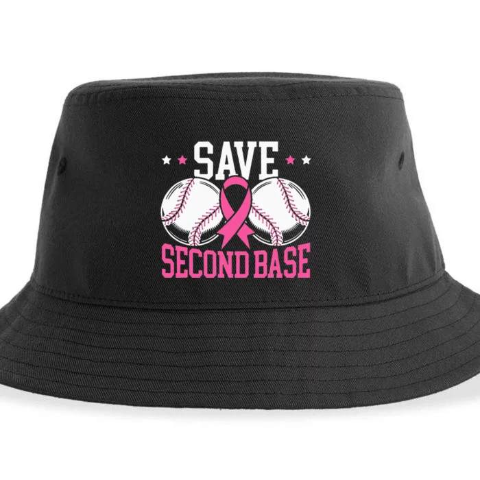 Funny Save 2nd Base Baseball Player Breast Cancer Awareness Sustainable Bucket Hat