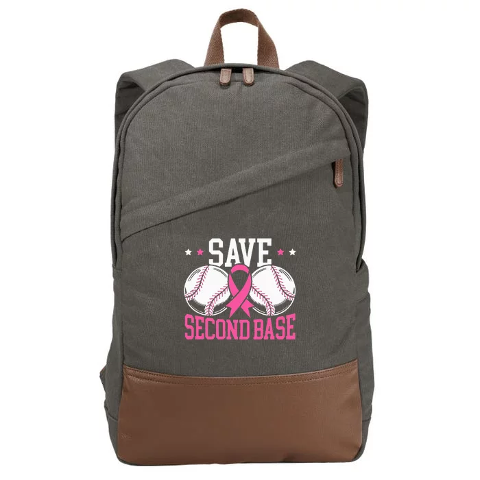 Funny Save 2nd Base Baseball Player Breast Cancer Awareness Cotton Canvas Backpack