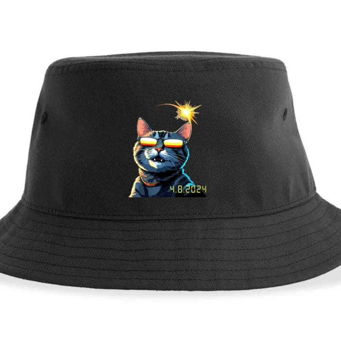 Funny Solar 2024 Eclipse Cat Wearing Eclipse Glasses Sustainable Bucket Hat