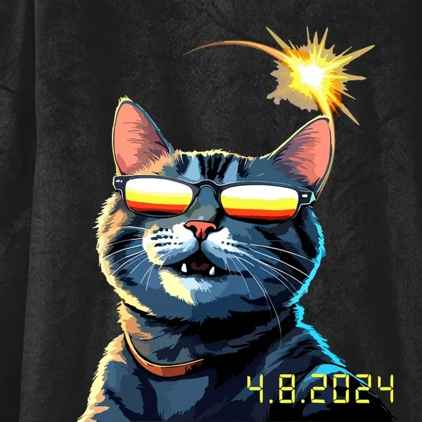 Funny Solar 2024 Eclipse Cat Wearing Eclipse Glasses Hooded Wearable Blanket