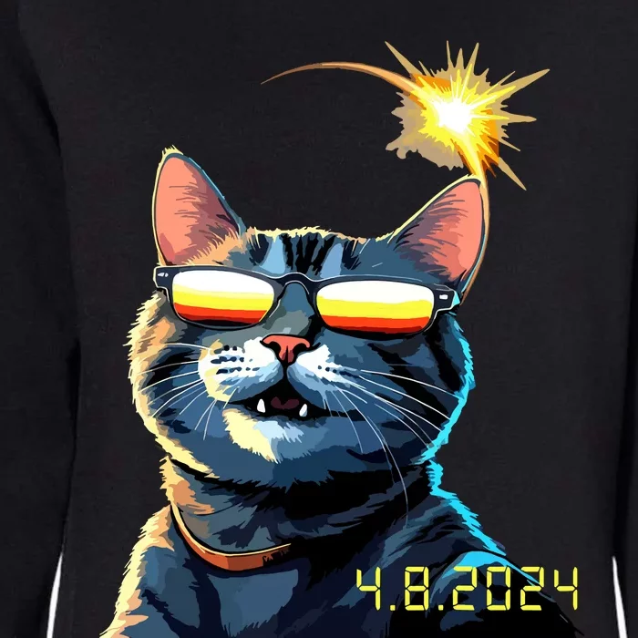 Funny Solar 2024 Eclipse Cat Wearing Eclipse Glasses Womens California Wash Sweatshirt