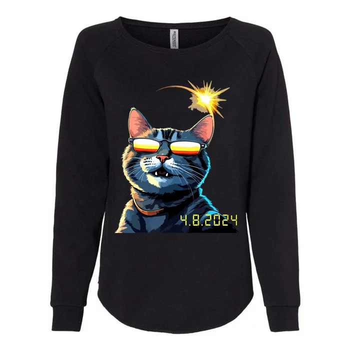 Funny Solar 2024 Eclipse Cat Wearing Eclipse Glasses Womens California Wash Sweatshirt