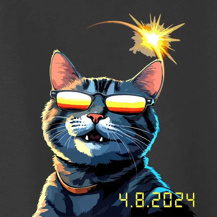 Funny Solar 2024 Eclipse Cat Wearing Eclipse Glasses Toddler T-Shirt