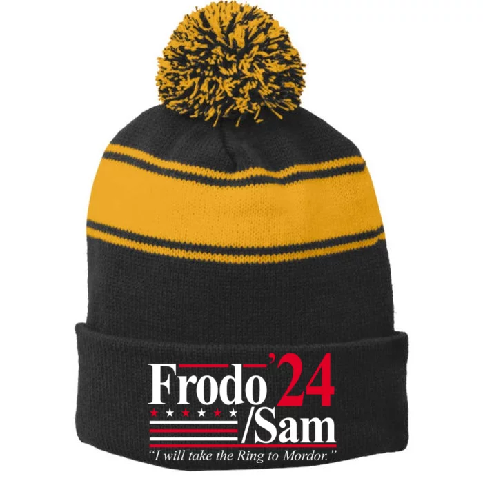 Frodo Sam 2024 I Will Take The Ring To Mordor Stripe Pom Pom Beanie